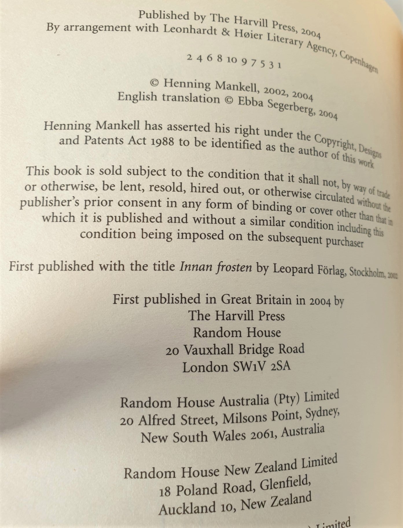 Mankell, Henning - Before the Frost (Signed)