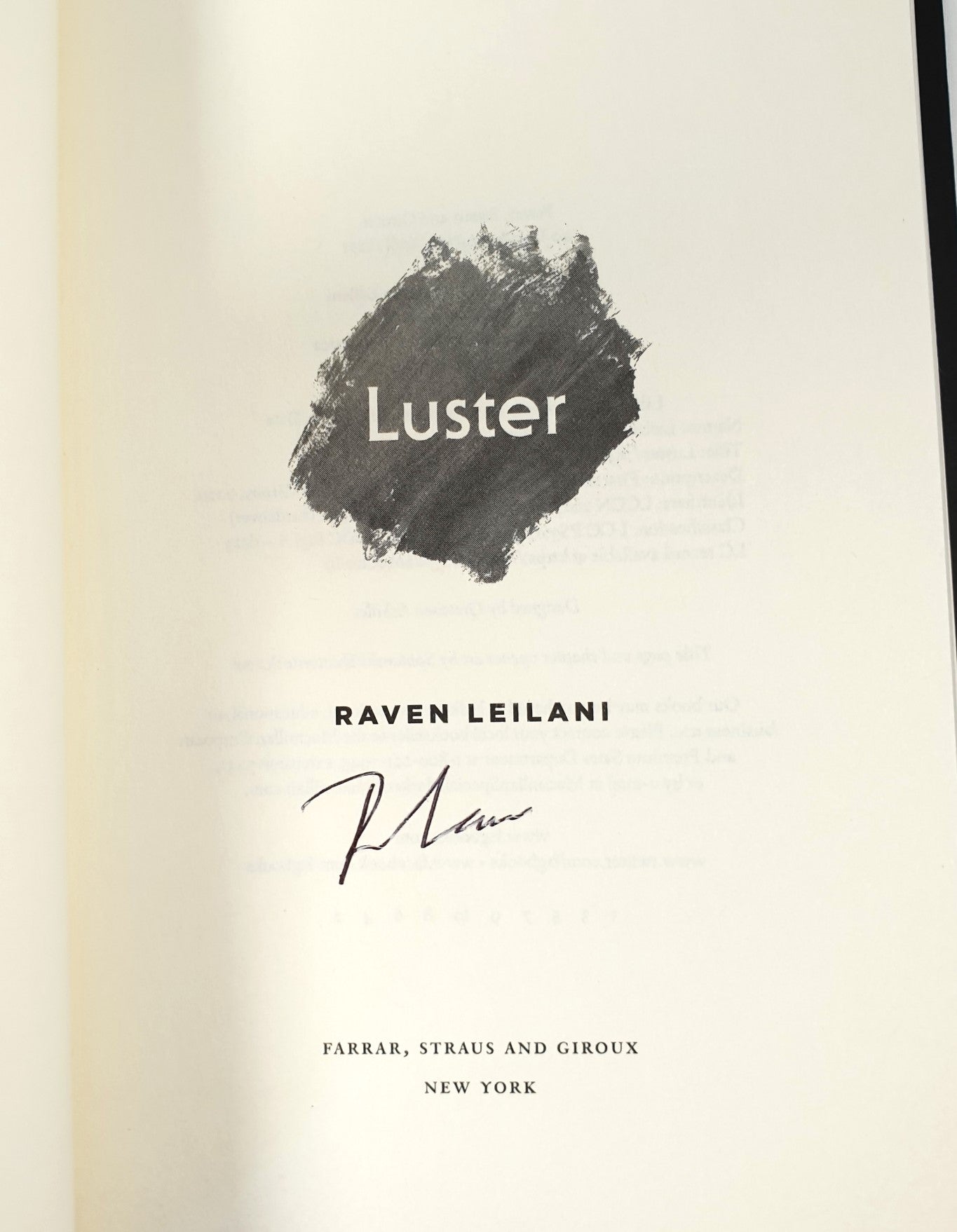 Leilani, Raven - Luster a novel (Signed)