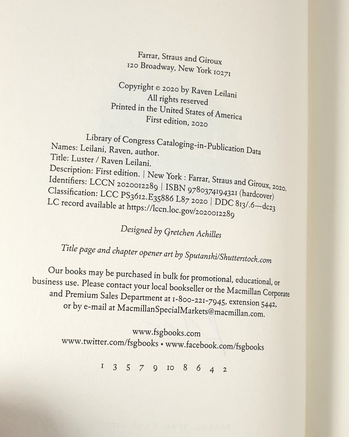 Leilani, Raven - Luster a novel (Signed)