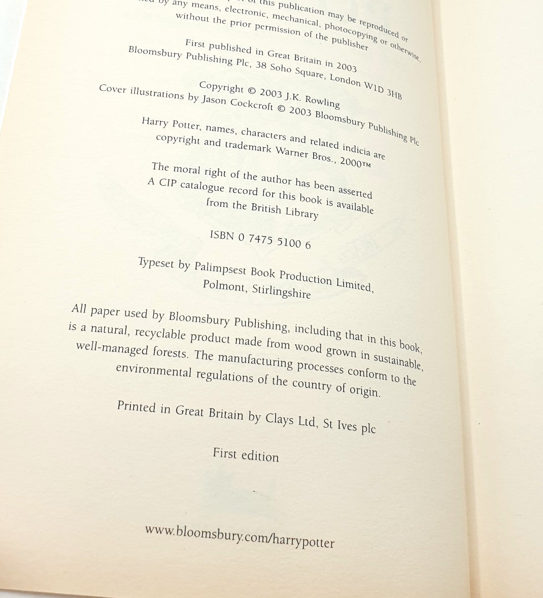Rowling, J.K. - 'Harry Potter and the Order of the Phoenix' (First Ed., First Print.)