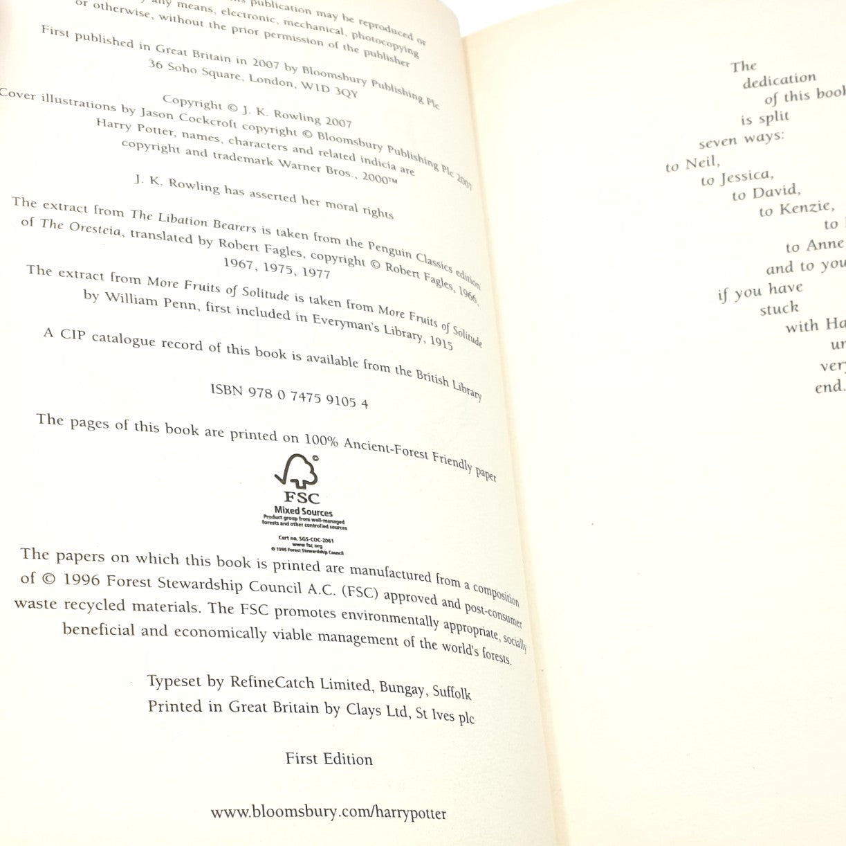 Rowling, J.K. - 'Harry Potter and the Deathly Hallow' (First Ed., First Print.)